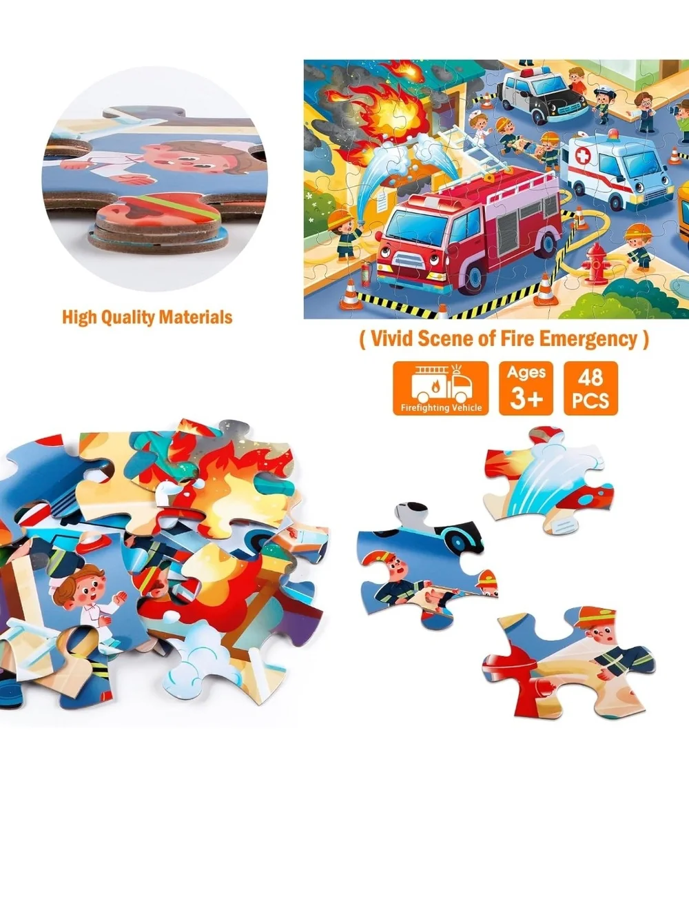 Kids Emergency Vehicles Floor Jumbo Puzzle 48 pieces - Picture 3 of 8